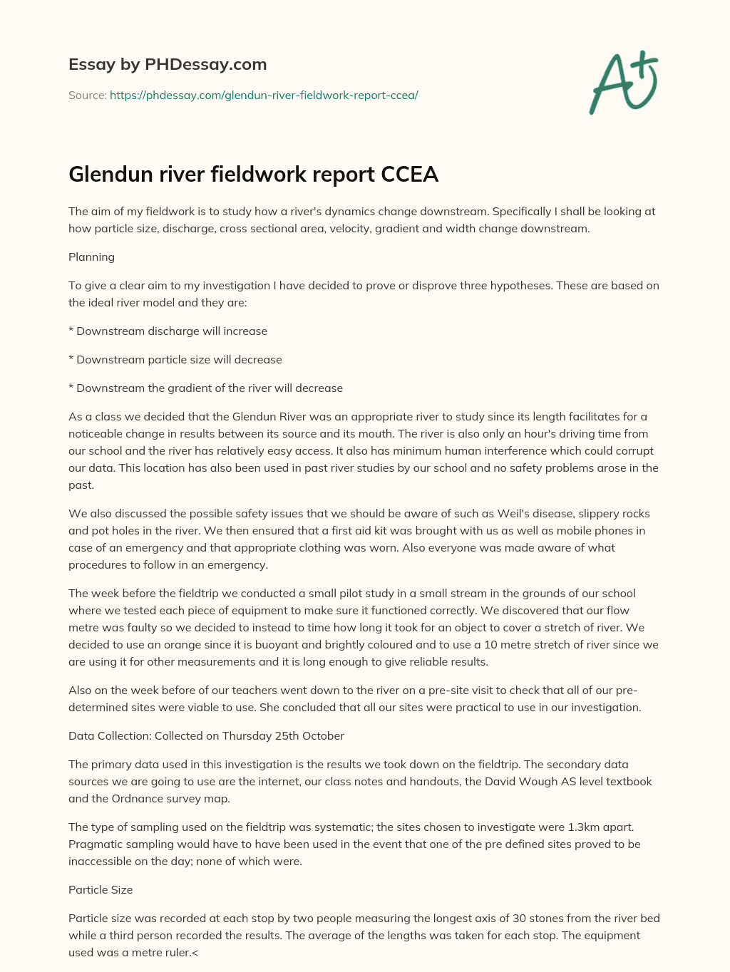 Glendun river fieldwork report CCEA essay