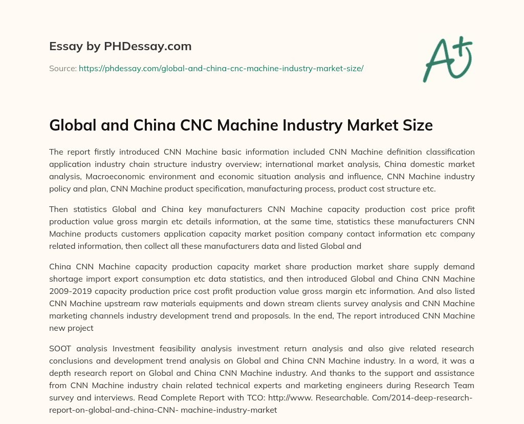 Global and China CNC Machine Industry Market Size essay