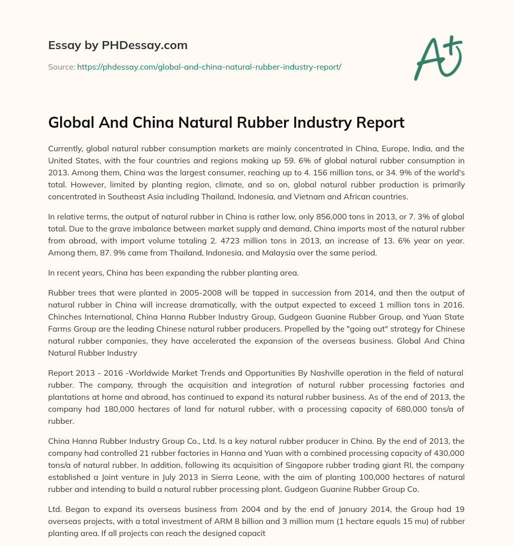 Global And China Natural Rubber Industry Report essay