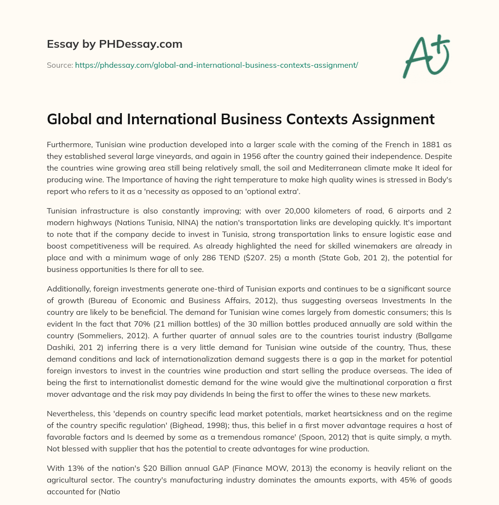 Global and International Business Contexts Assignment essay
