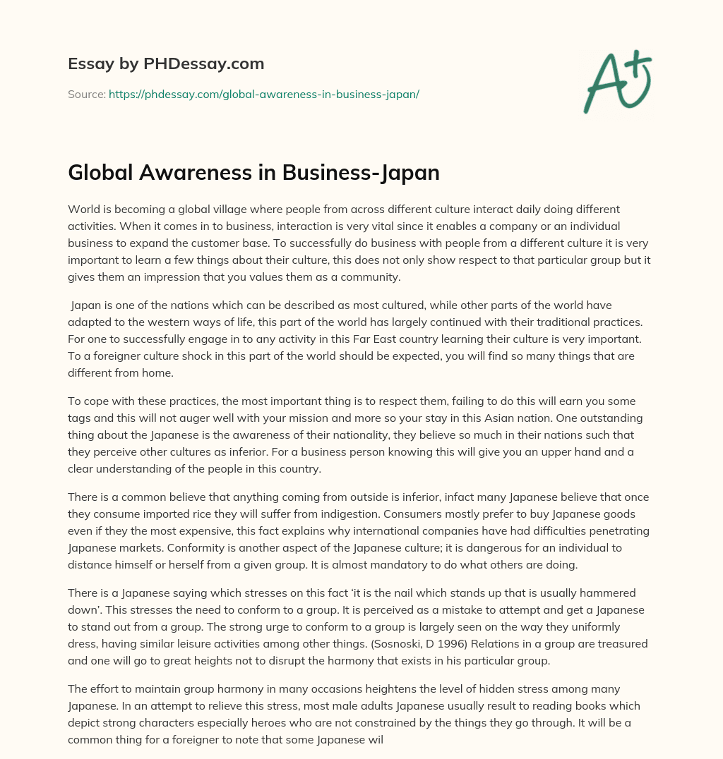 Global Awareness in Business-Japan essay