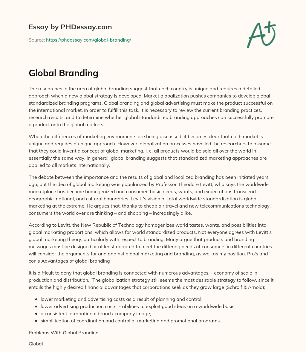 Global Branding essay