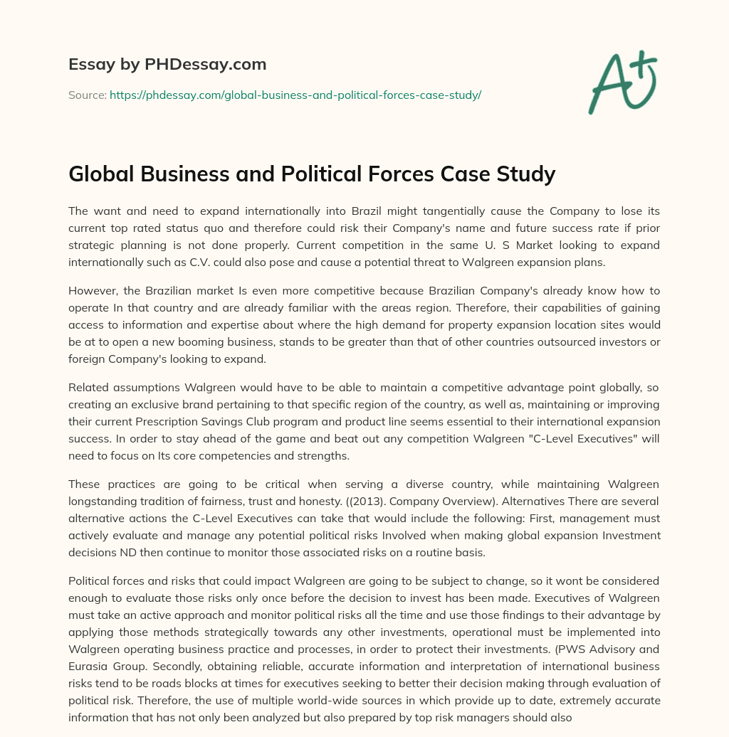 Global Business and Political Forces Case Study essay