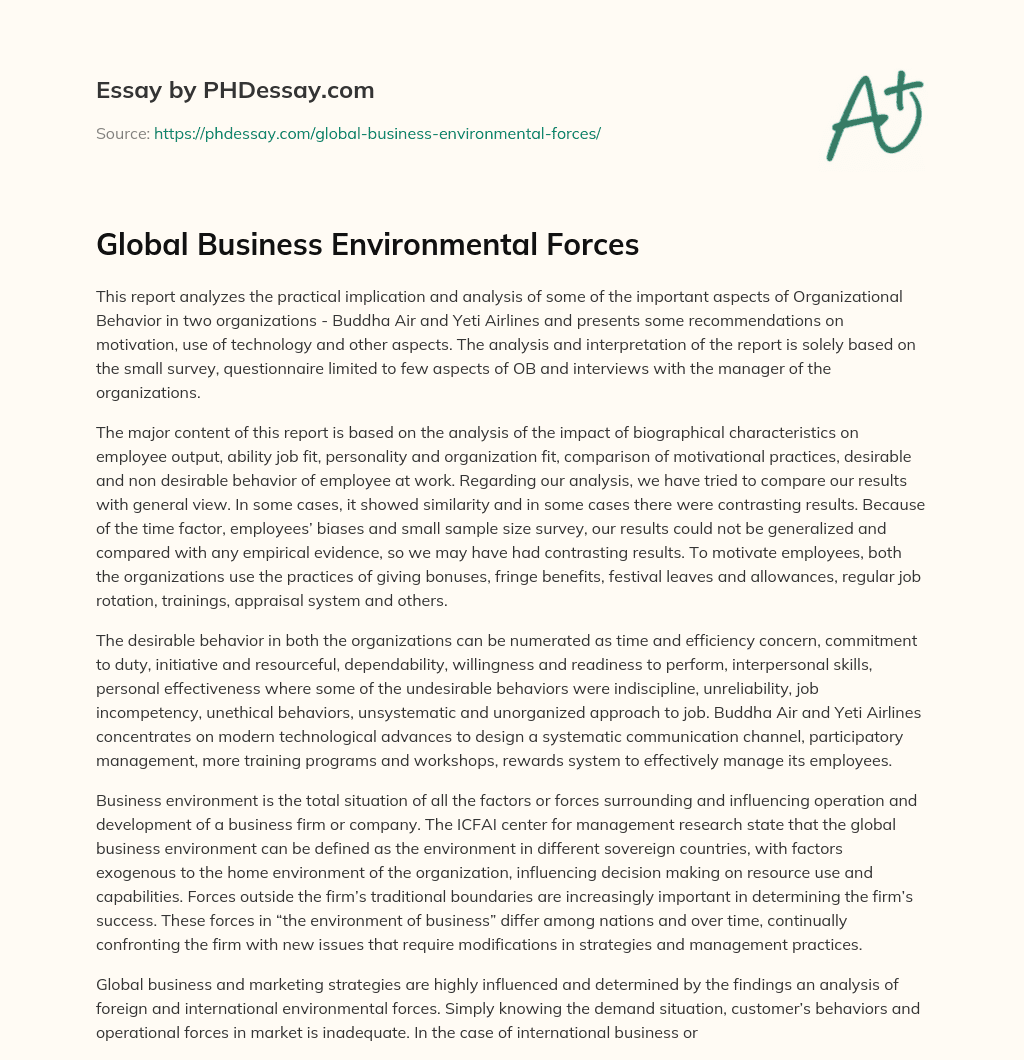 Global Business Environmental Forces essay