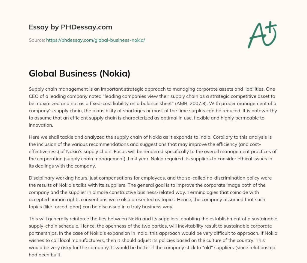 Global Business (Nokia) essay