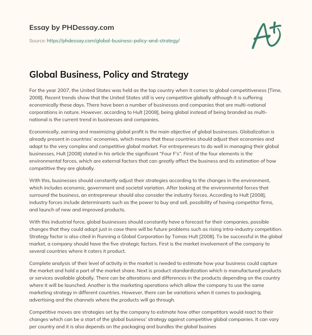 Global Business, Policy and Strategy essay