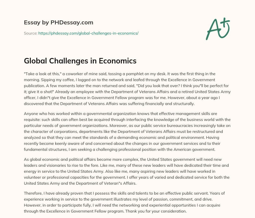 Global Challenges in Economics essay