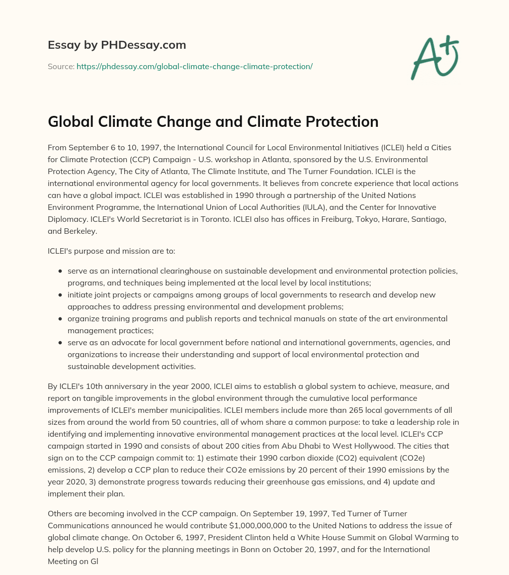 Global Climate Change and Climate Protection essay