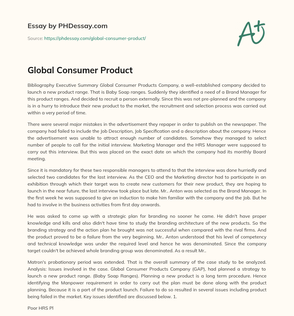 Global Consumer Product essay