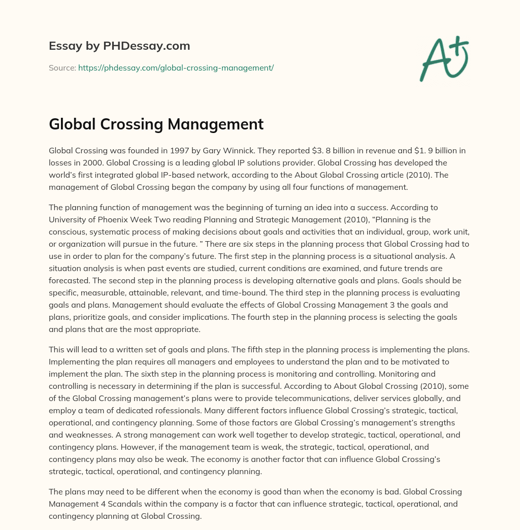 Global Crossing Management essay