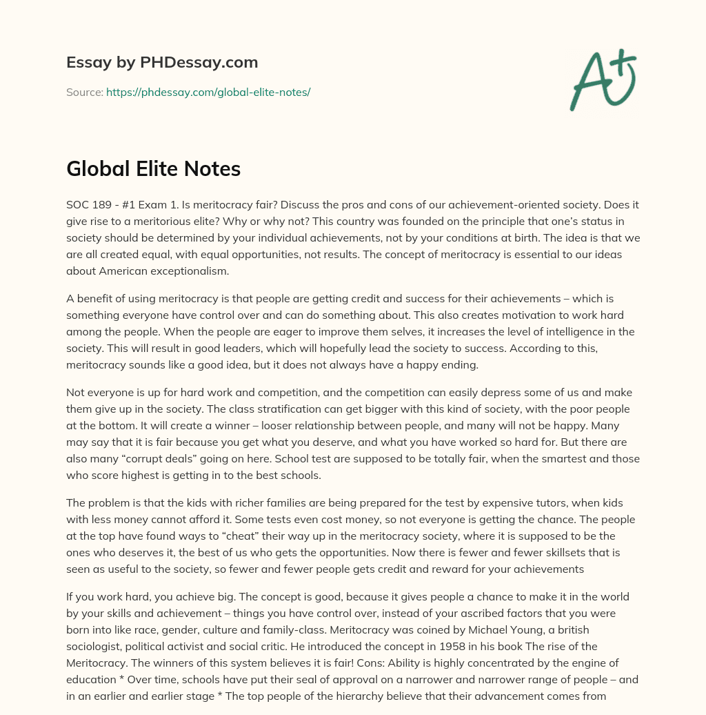Global Elite Notes essay