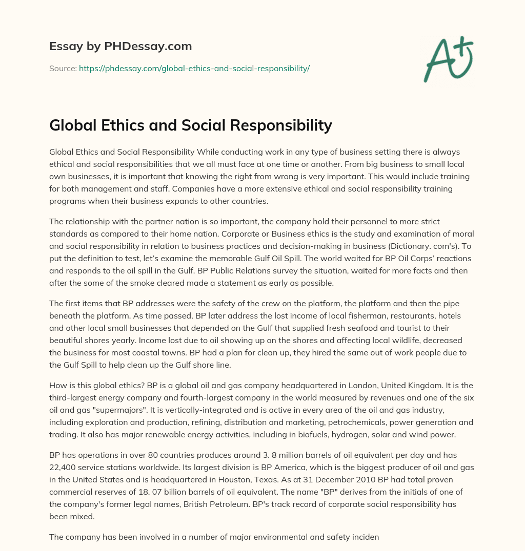 Global Ethics and Social Responsibility essay