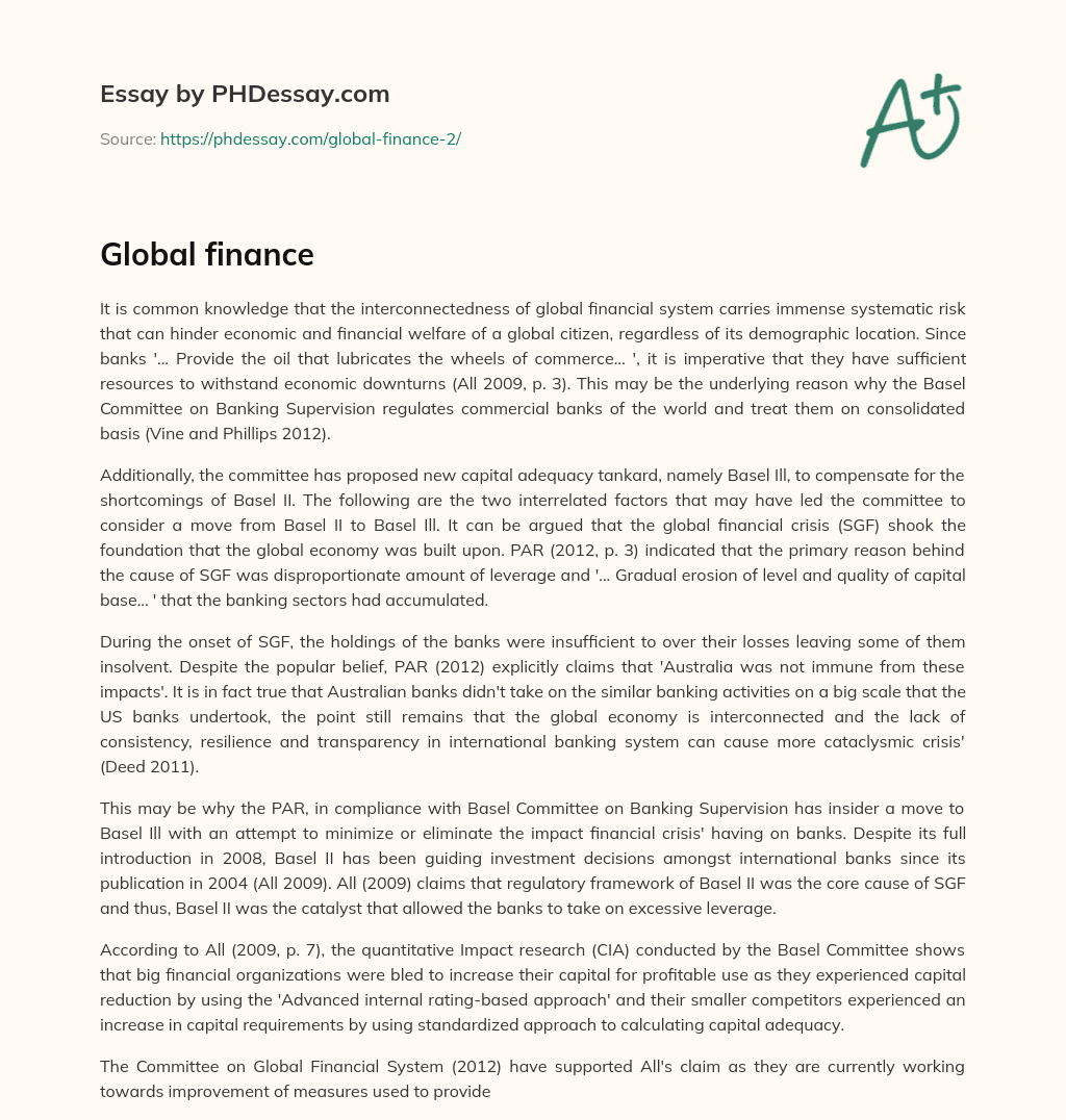 Global finance essay