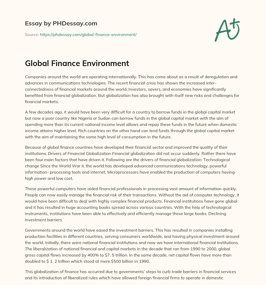 Global Finance Environment essay