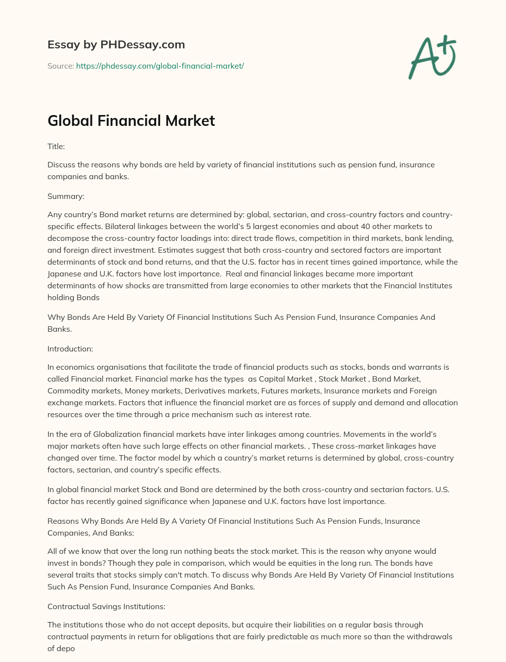 Global Financial Market essay