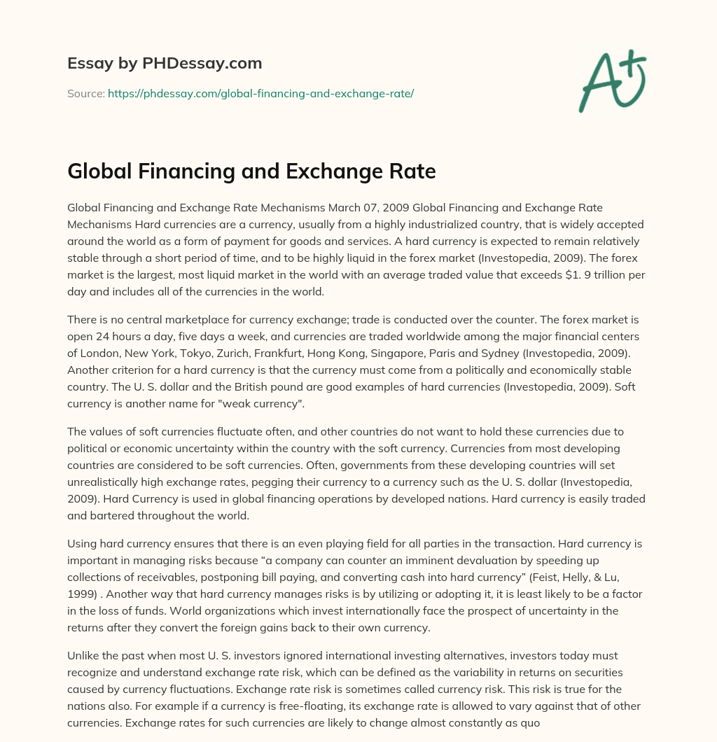 Global Financing and Exchange Rate essay
