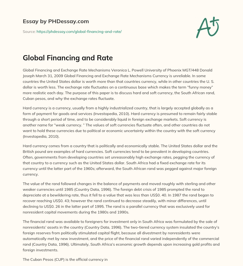 Global Financing and Rate essay