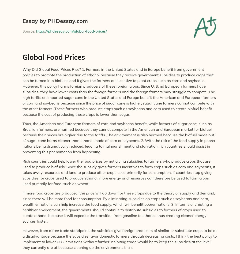 Global Food Prices essay