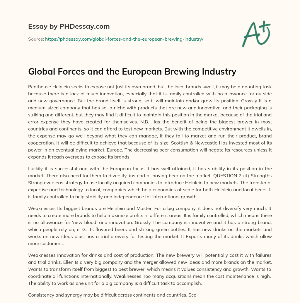 Global Forces and the European Brewing Industry essay