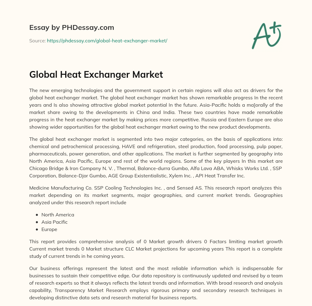 Global Heat Exchanger Market essay