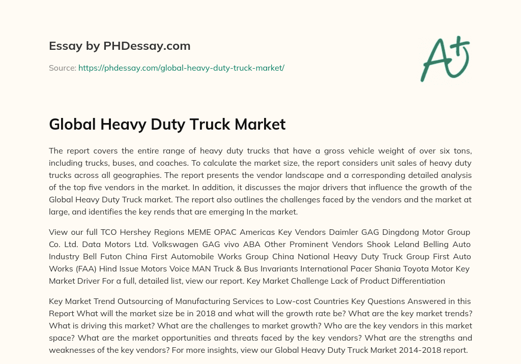 Global Heavy Duty Truck Market essay