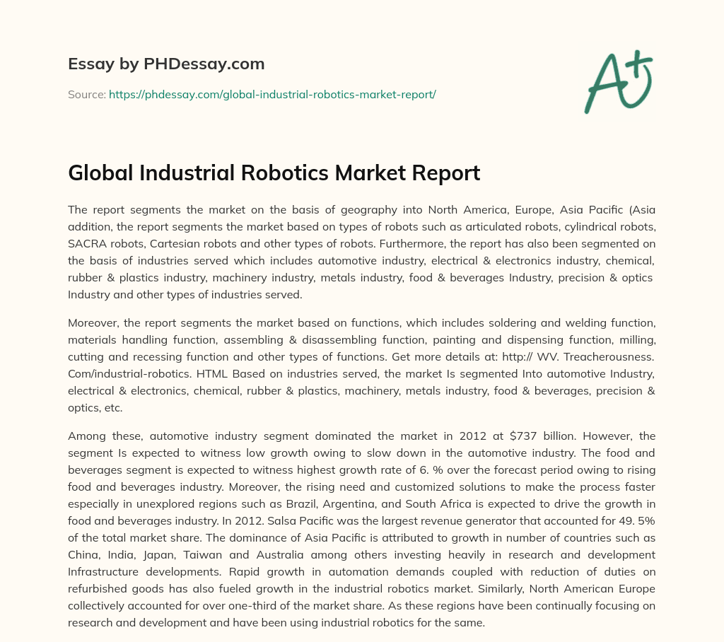 Global Industrial Robotics Market Report essay