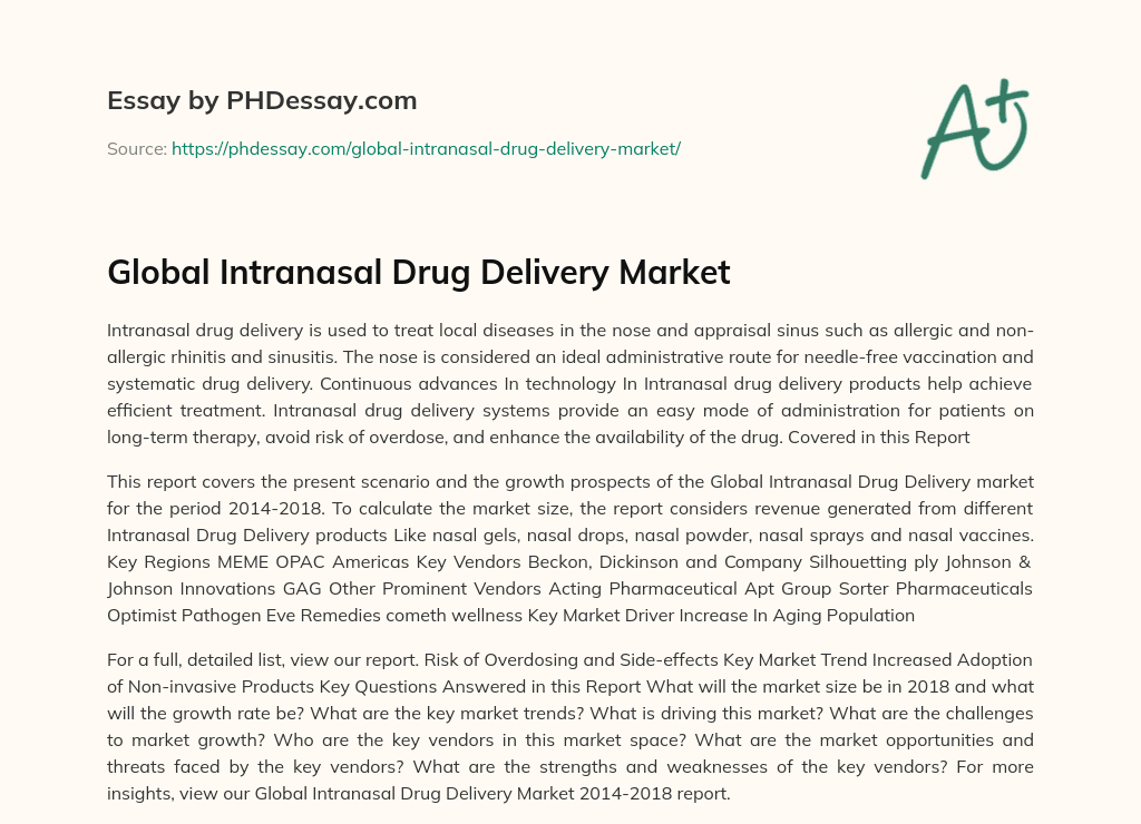 Global Intranasal Drug Delivery Market essay