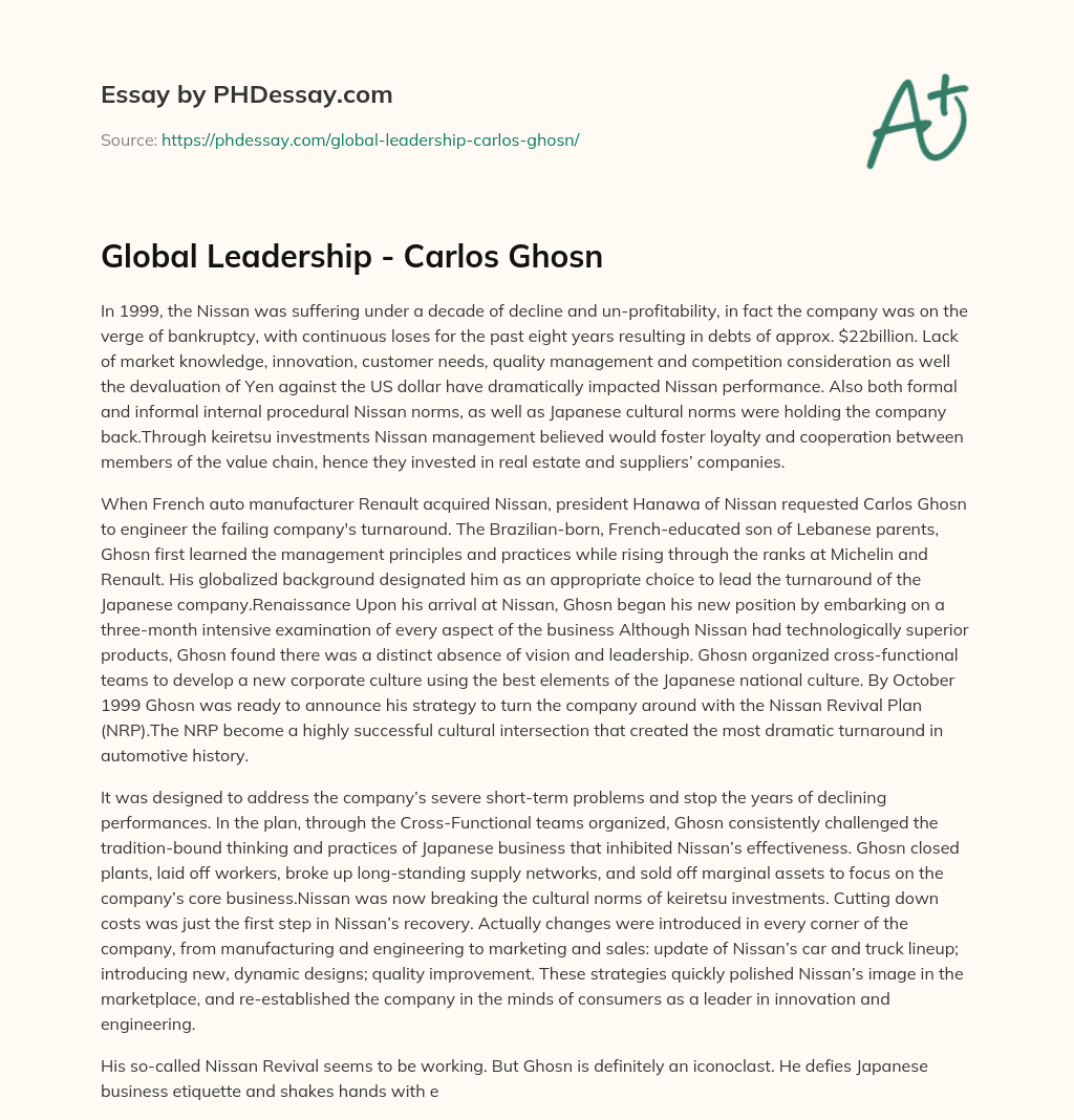 Global Leadership – Carlos Ghosn essay