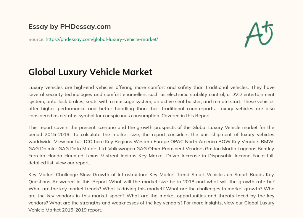 Global Luxury Vehicle Market essay