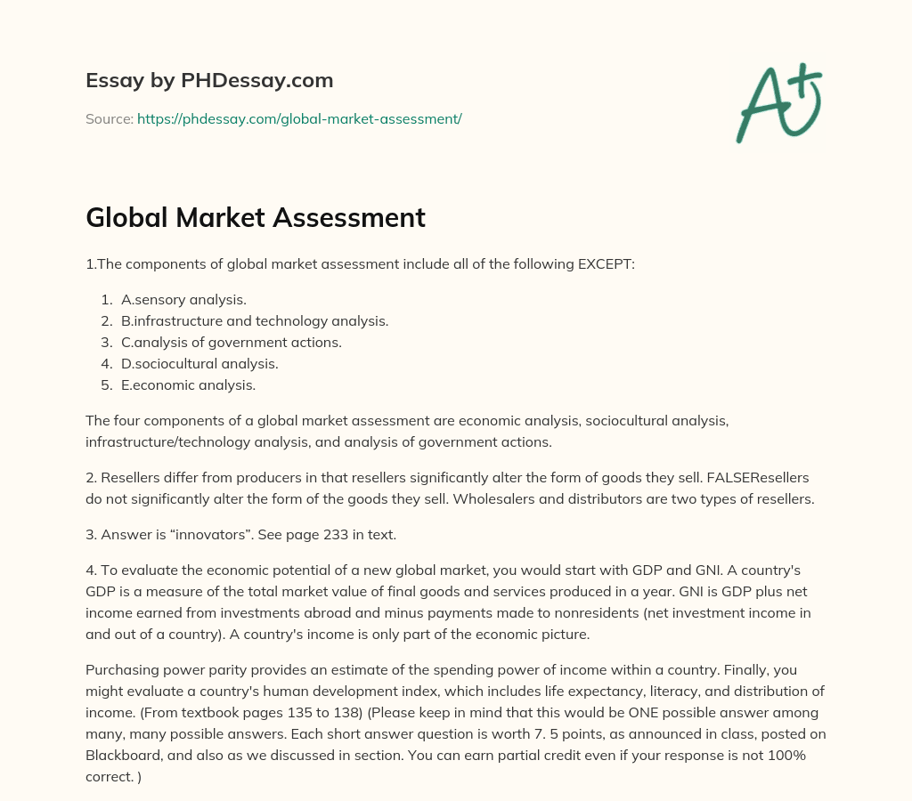 Global Market Assessment essay