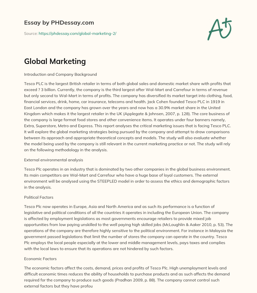 Global Marketing essay