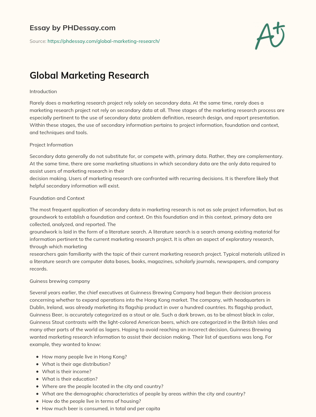 Global Marketing Research essay