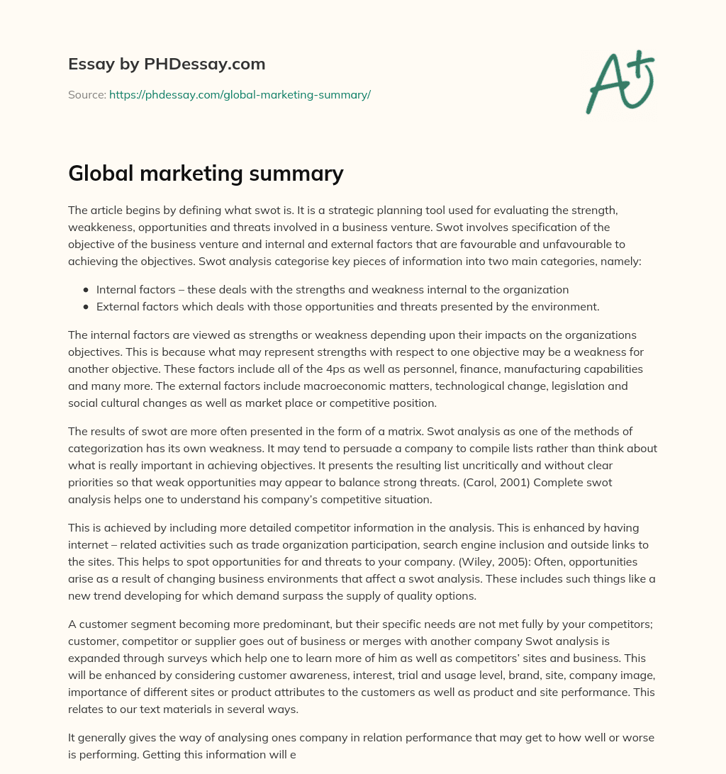 Global marketing summary essay