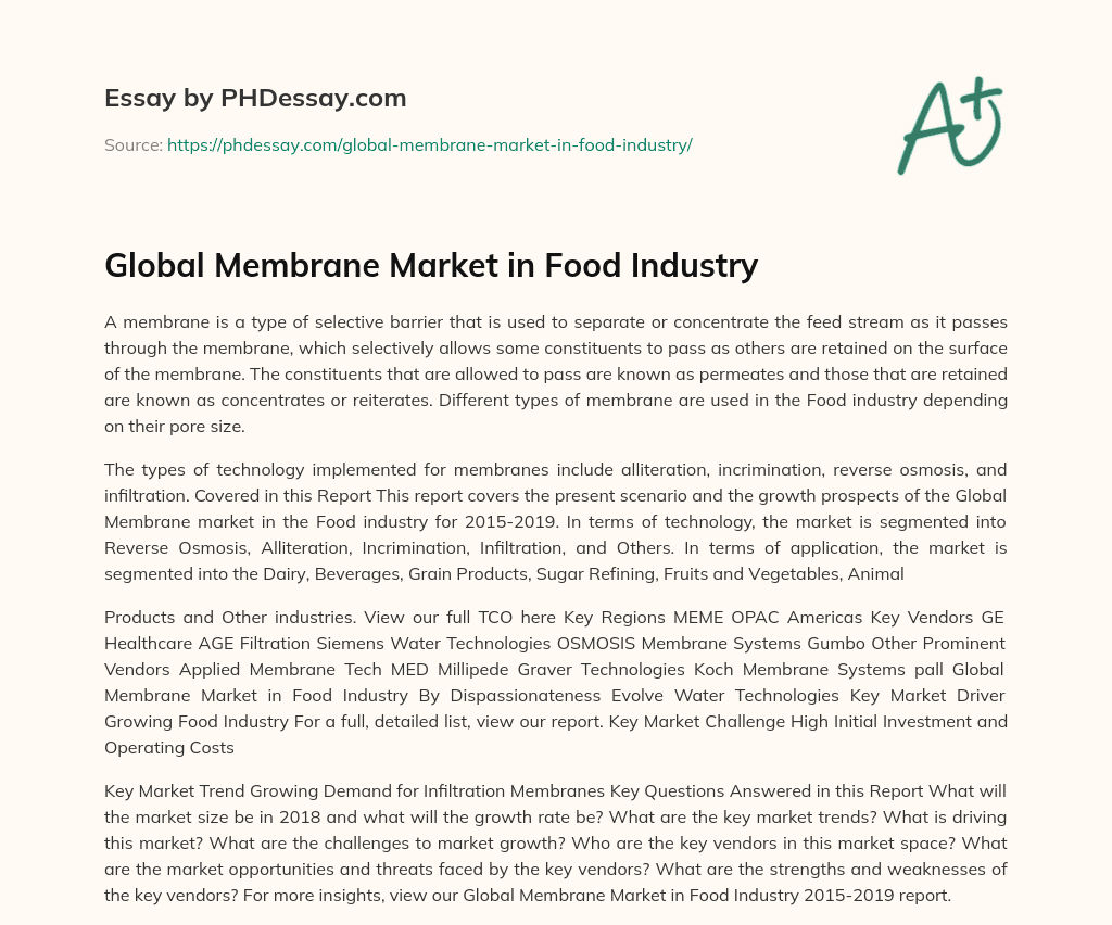 Global Membrane Market in Food Industry essay