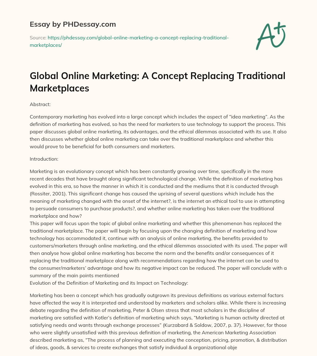 Global Online Marketing: A Concept Replacing Traditional Marketplaces essay