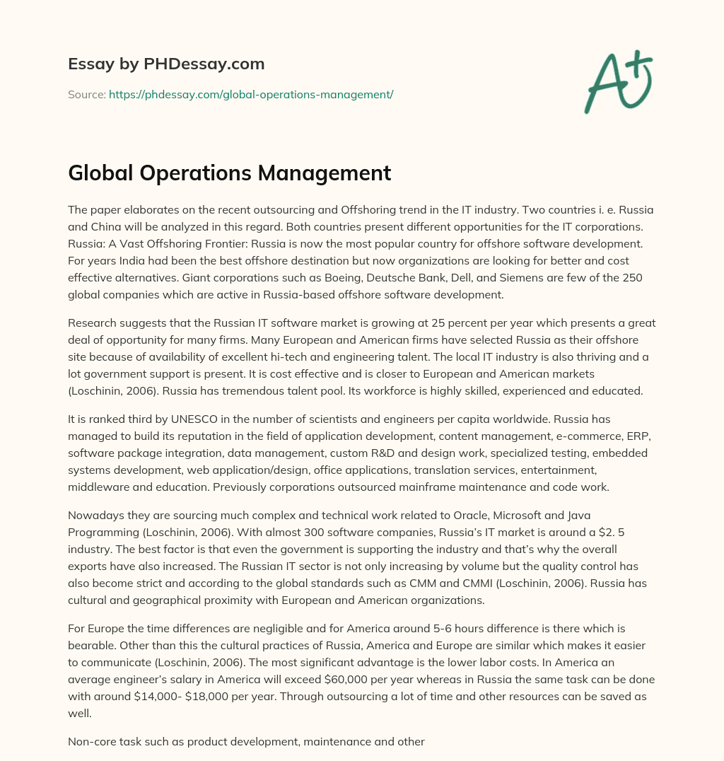 Global Operations Management essay