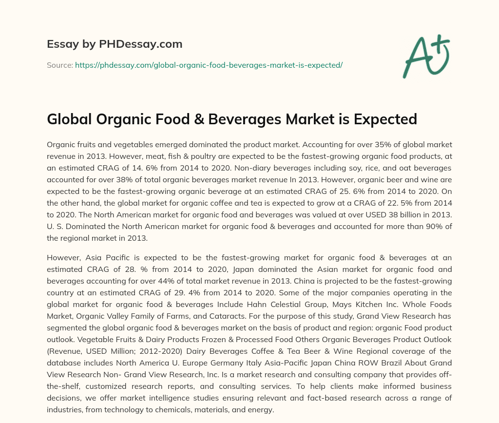 Global Organic Food & Beverages Market is Expected essay