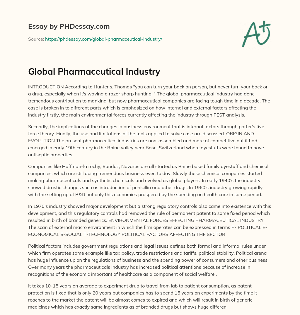 Global Pharmaceutical Industry essay