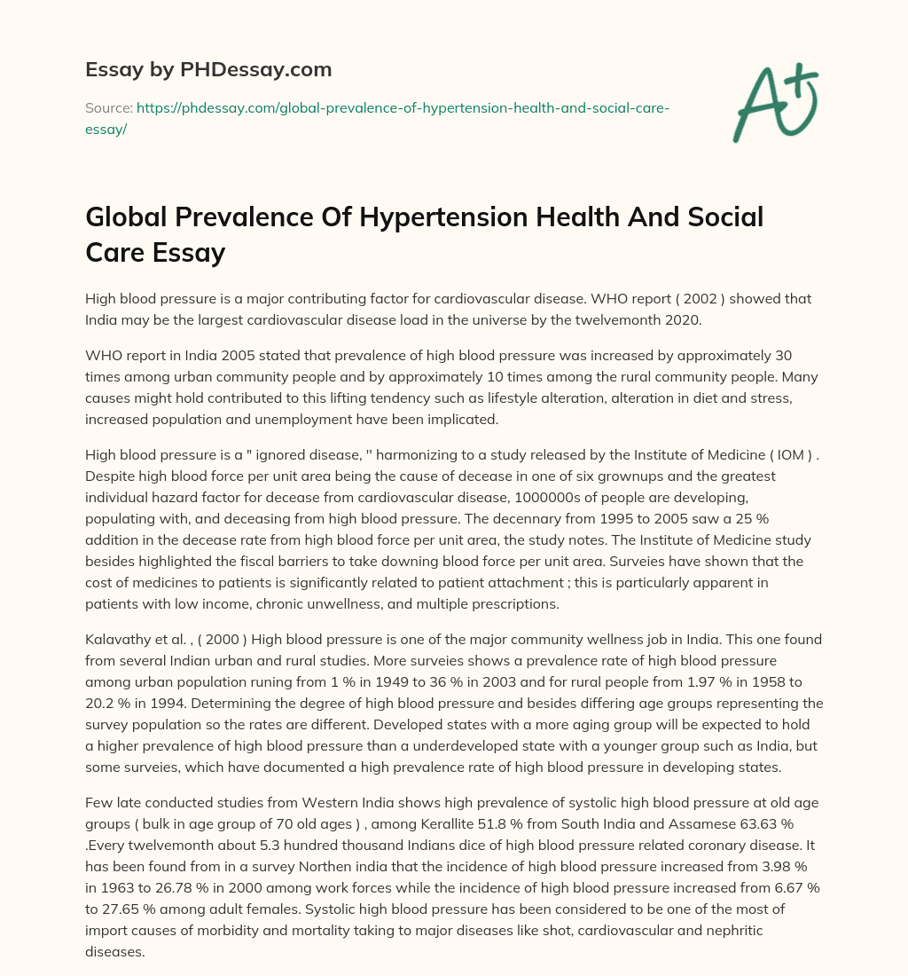 Global Prevalence Of Hypertension Health And Social Care Essay essay