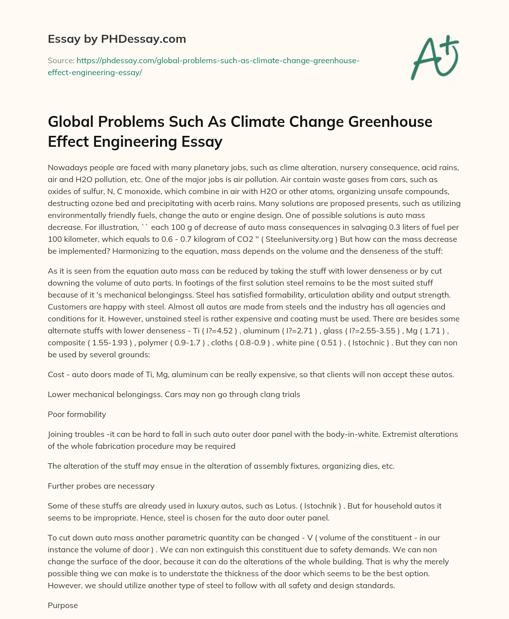 Global Problems Such As Climate Change Greenhouse Effect Engineering Essay essay