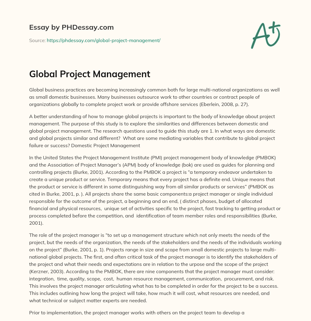 Global Project Management essay