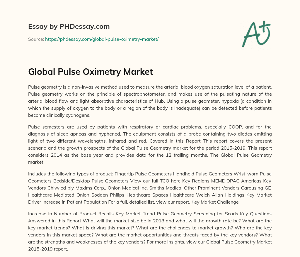 Global Pulse Oximetry Market essay