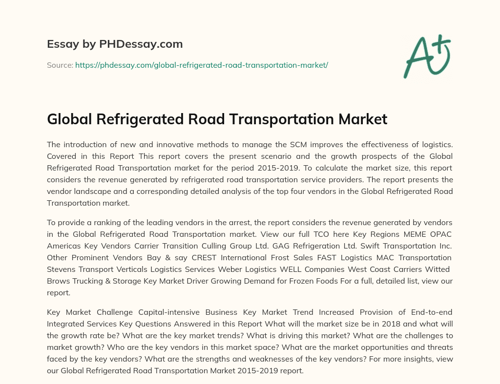 Global Refrigerated Road Transportation Market essay