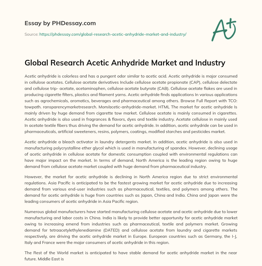 Global Research Acetic Anhydride Market and Industry essay