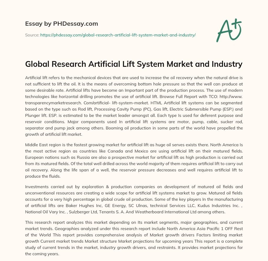 Global Research Artificial Lift System Market and Industry essay