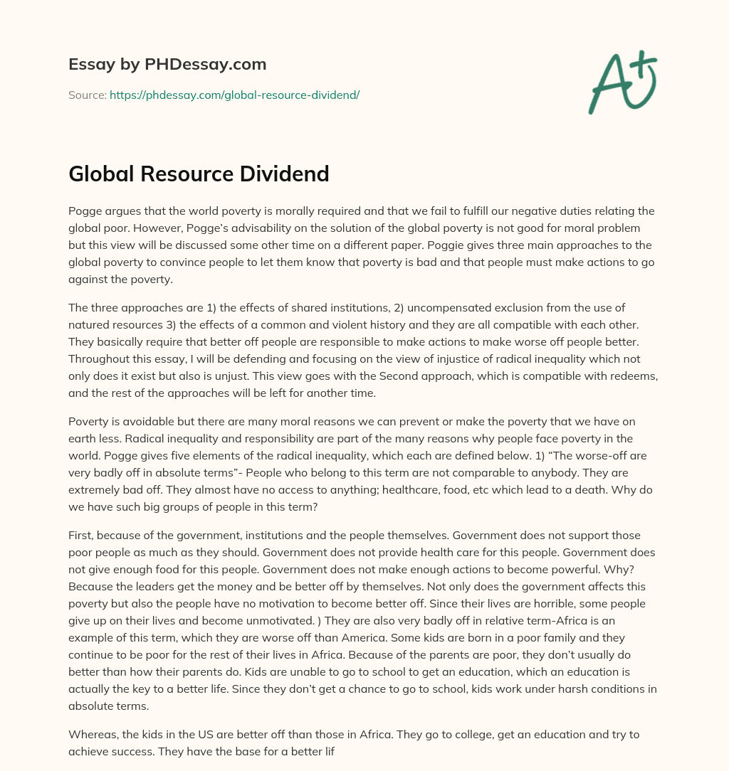 Global Resource Dividend essay