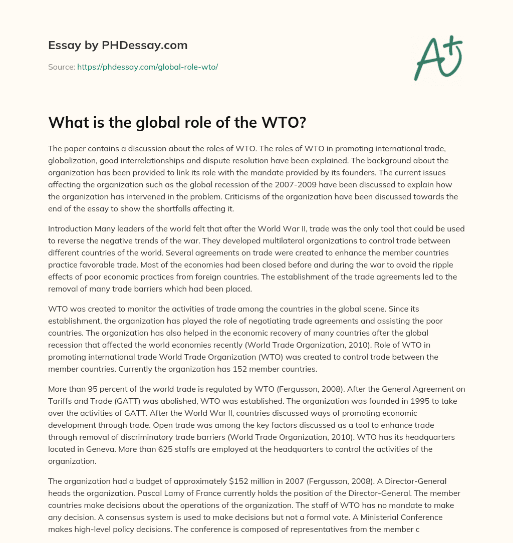What is the global role of the WTO? essay