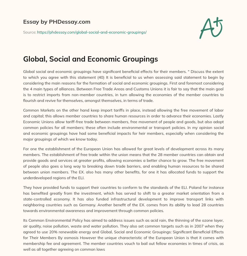 Global, Social and Economic Groupings essay