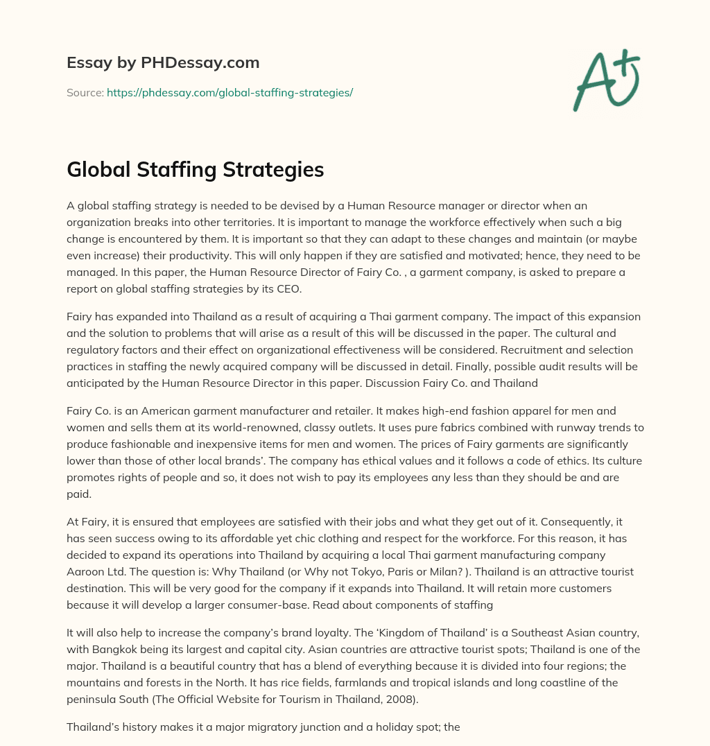 Global Staffing Strategies essay