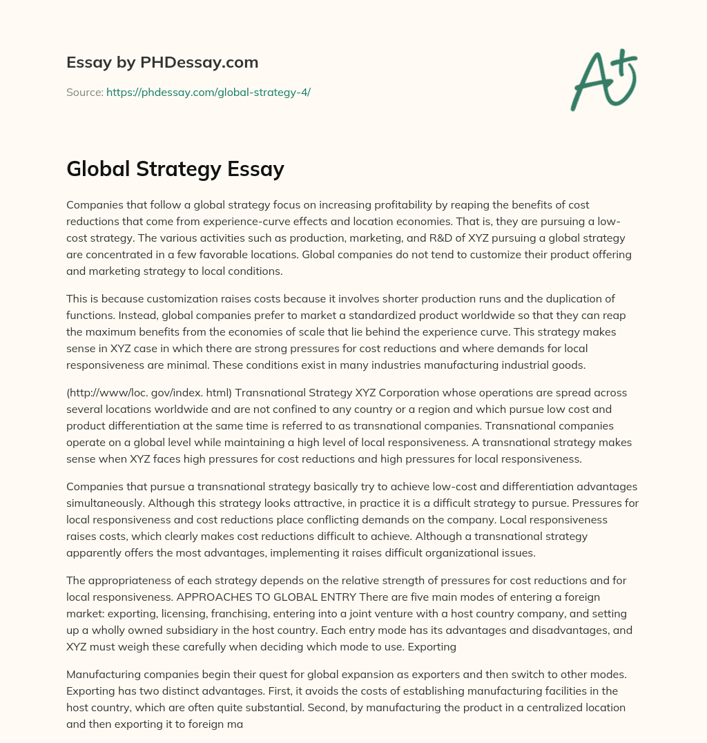 Global Strategy Essay essay